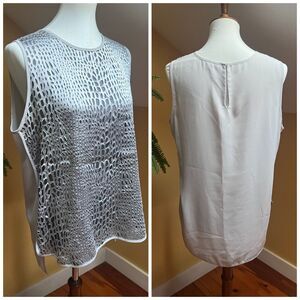 Vince Camuto Women Large Blouse Animal Print Sheer Sleeveless Silver Pullover PL